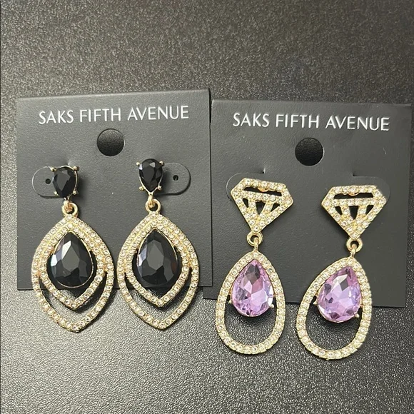 Saks Fifth Avenue Black and Pink Drop Earrings - Picture 2 of 3